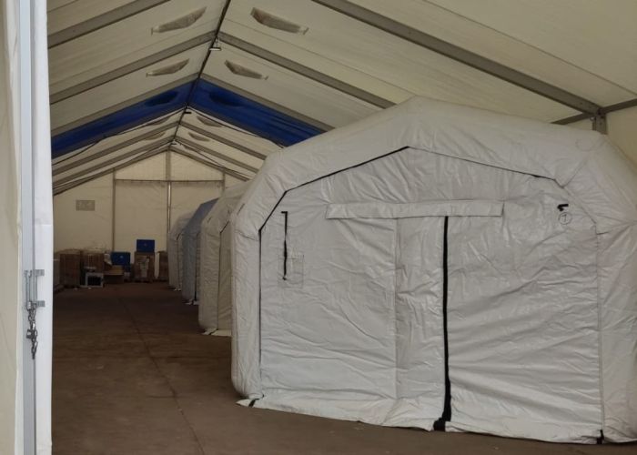 Inflatable cold rooms at Al Arish aid hub 