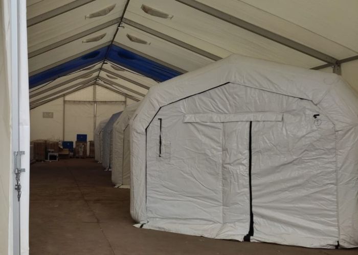 Inflatable cold rooms at Al Arish aid hub
